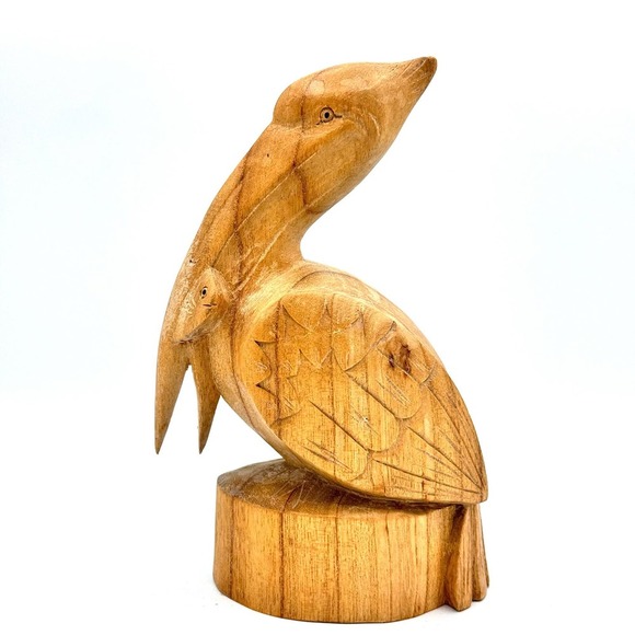 Hand Carved Bali Indonesian Wood Pelican 8" Figurine Bird With Fish 
Ocean Beach - Picture 5 of 11
